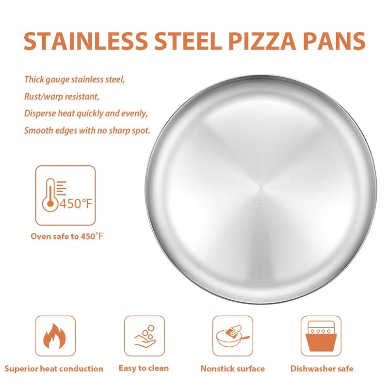 Deedro Stainless Steel Pizza Pan 13Â½ inch Round Pizza Tray Pizza Baking Sheet, Healthy Pizza Baking Pan Pizza Serving Tray Crisper Pan, Dishwasher Safe, 4 Pack - Image 3